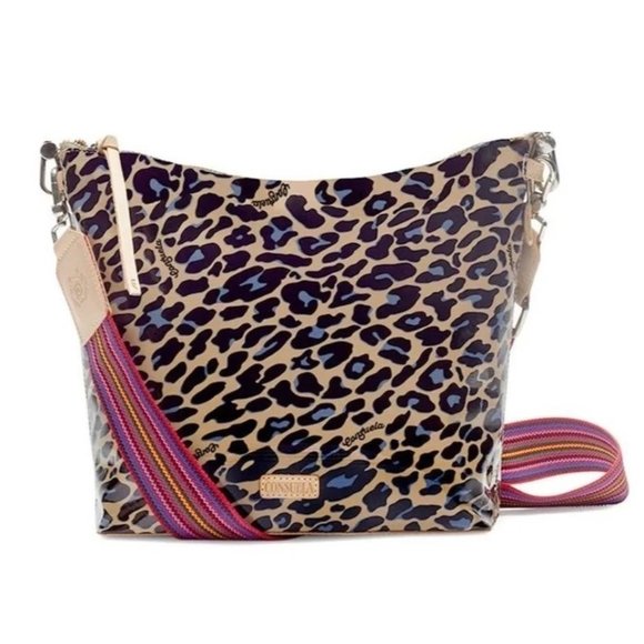 Consuela Bags Consuela Blue Jag Hobo Bucket Bag Purse Leopard Guc